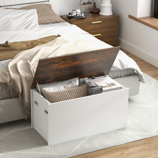 Coffre-Banc De Rangement Couvercle Rabattable Design Anticollision Pour Couvertures Jouets Collations Blanc