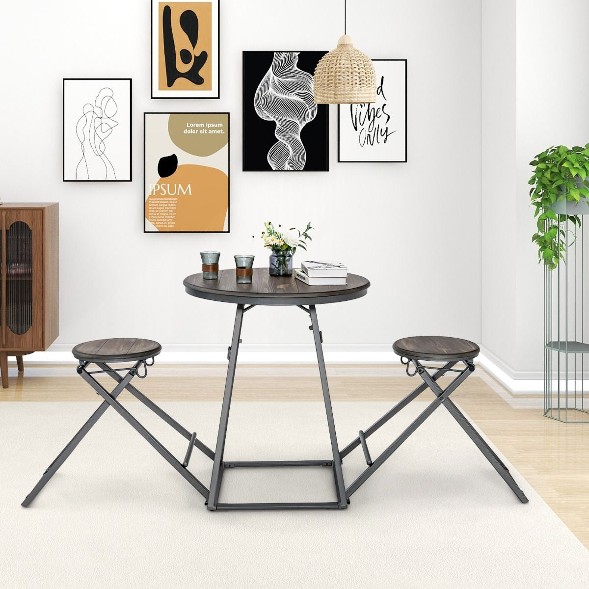 Table Haute Cuisine Avec Tabouret Table Bar Industrielle Pliable Mange Debout 2 Personnes Compact Pour Cuisine Salle À Manger Salon Bistro Gris