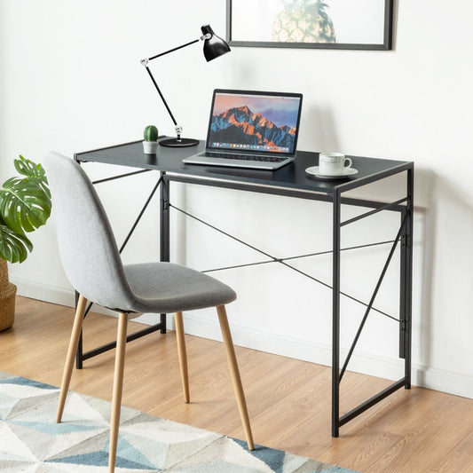 Bureau D'Ordinateur Pliant 100X50X75 Cm Table De Bureau Cadre En Métal 6 Crochets En Forme De S Style Industriel Capacité 115Kg Noir/Café/Marron