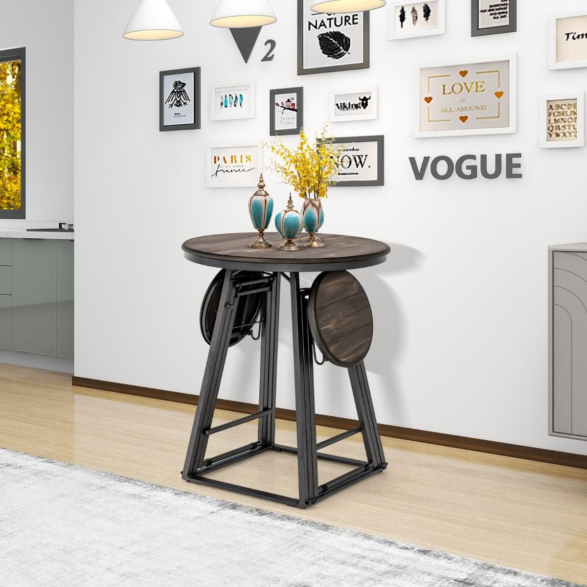 Table Haute Cuisine Avec Tabouret Table Bar Industrielle Pliable Mange Debout 2 Personnes Compact Pour Cuisine Salle À Manger Salon Bistro Gris