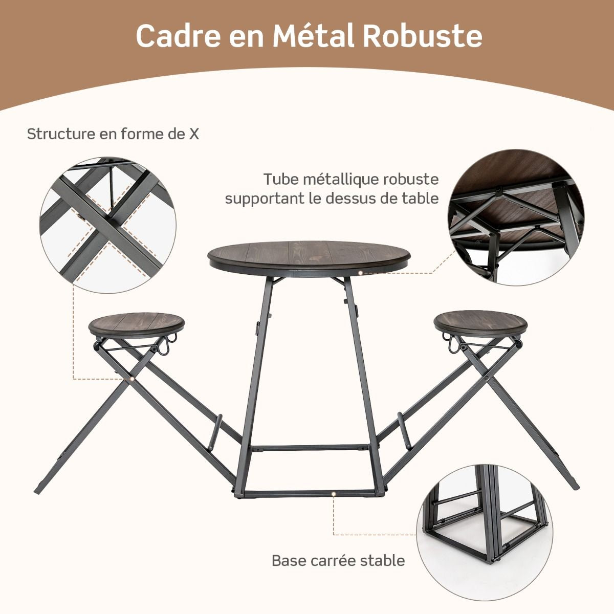 Table Haute Cuisine Avec Tabouret Table Bar Industrielle Pliable Mange Debout 2 Personnes Compact Pour Cuisine Salle À Manger Salon Bistro Gris