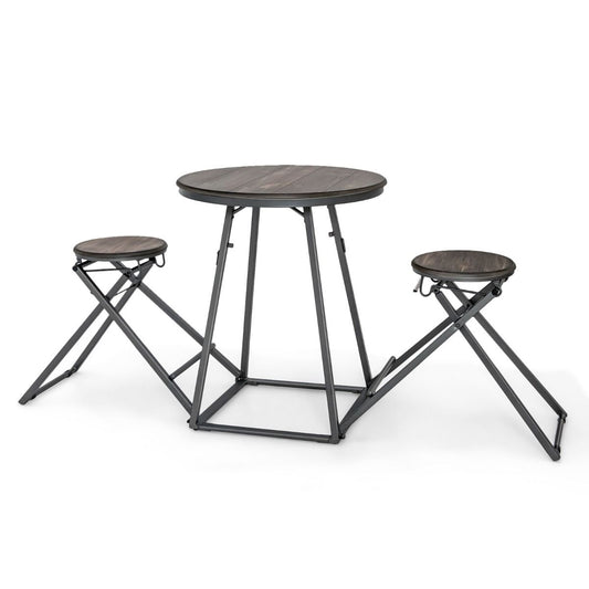 Table Haute Cuisine Avec Tabouret Table Bar Industrielle Pliable Mange Debout 2 Personnes Compact Pour Cuisine Salle À Manger Salon Bistro Gris