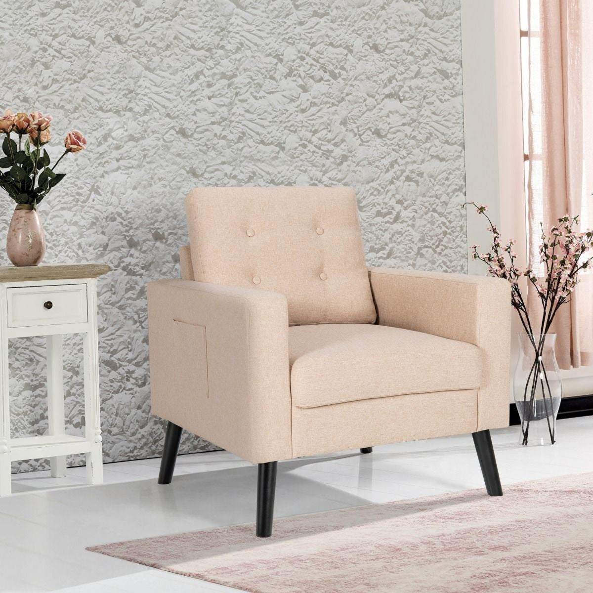 Fauteuil De Salon 1 Personne Avec Profondeur D'Assise 53Cm Canapé 1 Place Avec Pieds Bois D’Hévéa Pour Chambre Salon Bureau 81*67*86Cm Bleu/Beige/Gris